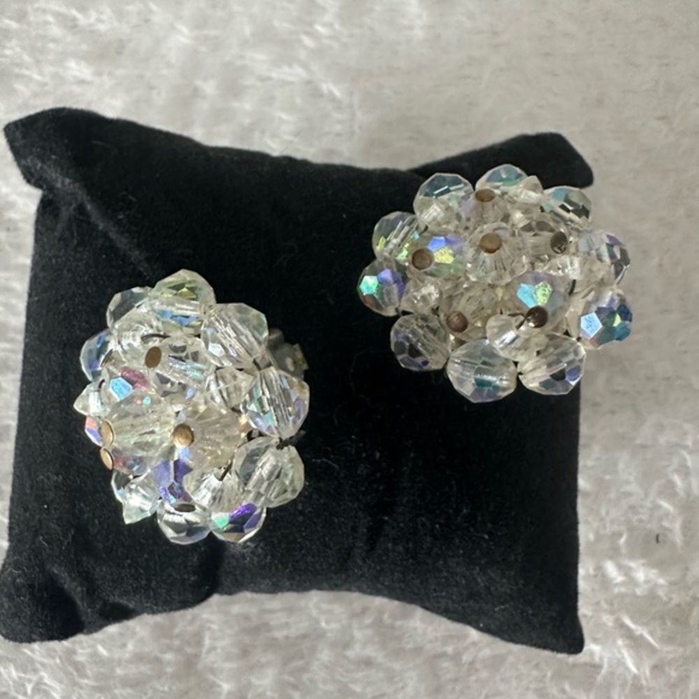 Vintage Aurora Borealis Crystal Clip Earrings